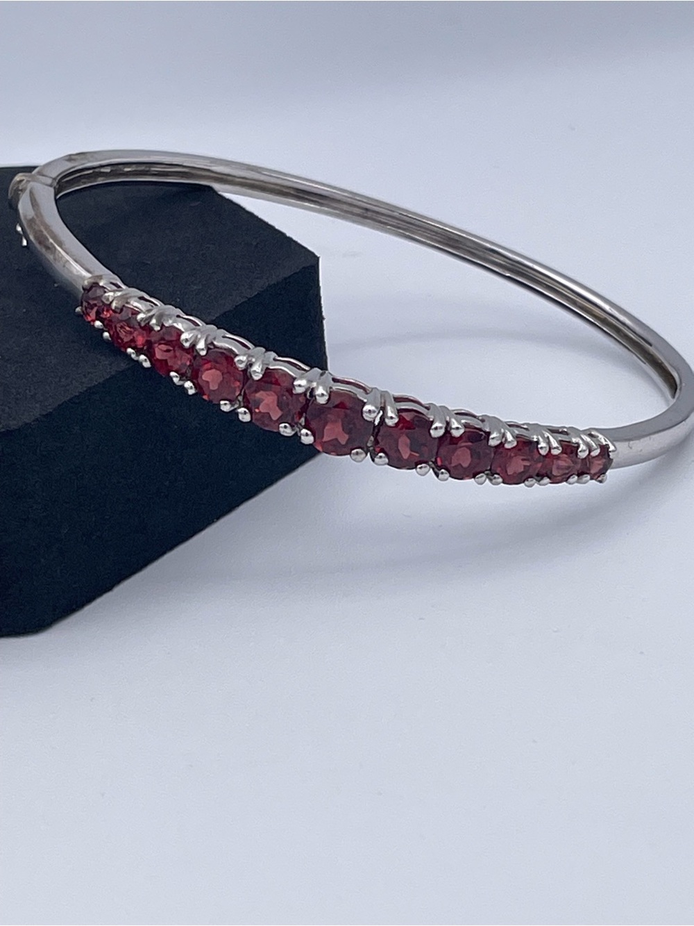 Kajal Naina Sterling Silver Garnet Hinged Bangle Bracelet 925 Gemstone Bangle